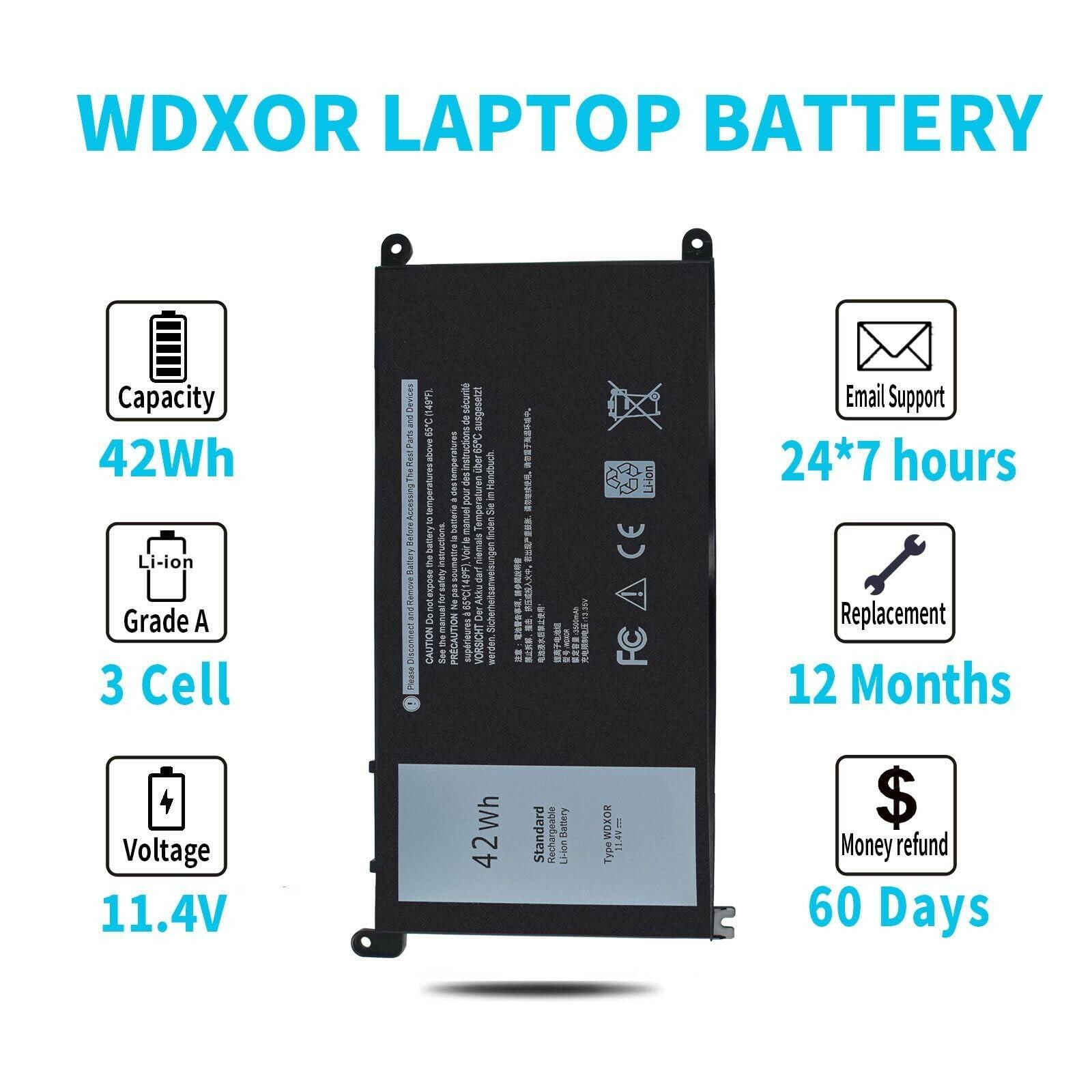 42Wh WDX0R WDXOR 11.4V Battery for Dell Inspiron 13 7375 7368 7378 5368 5378