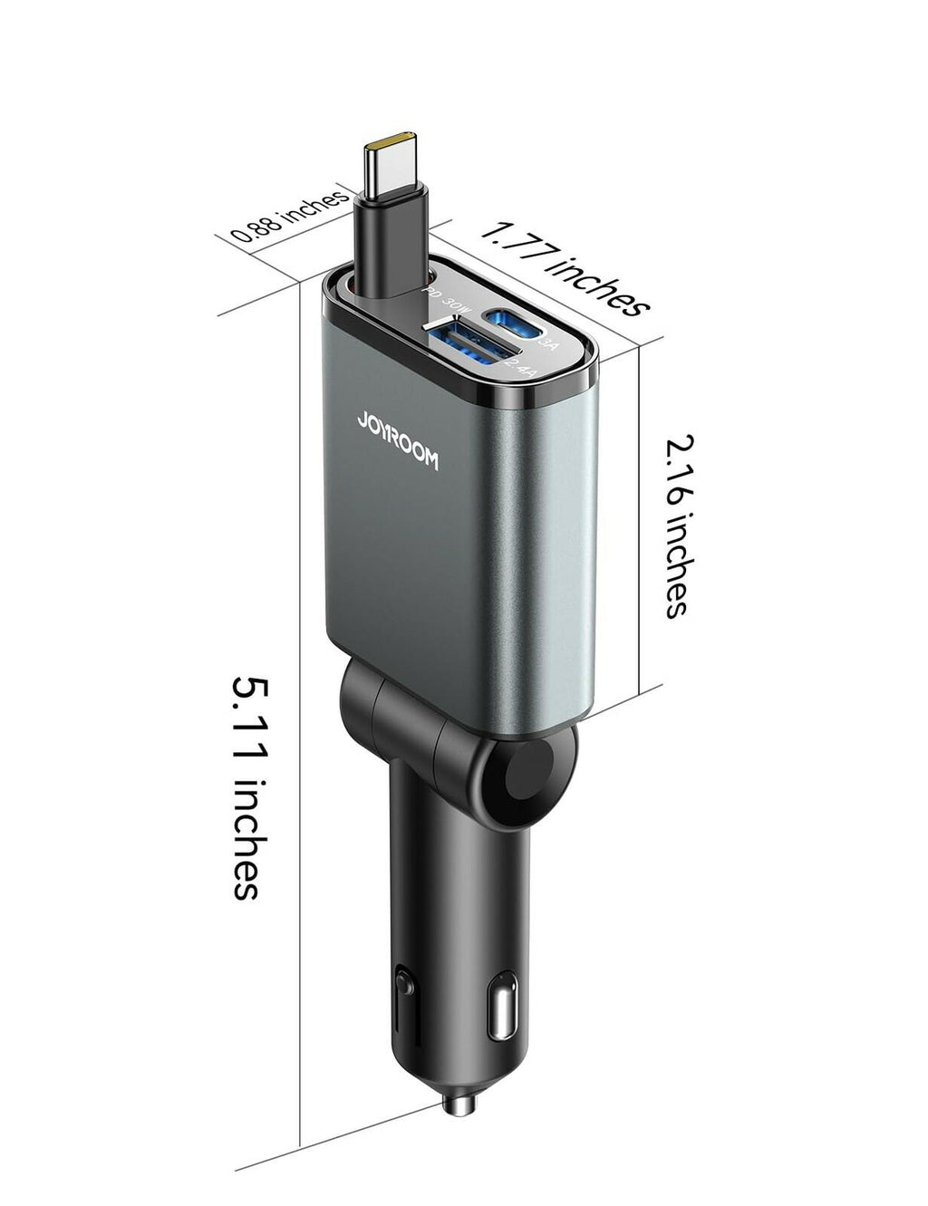 72W Car Charger USB C - PD45W USB C Retractable Cable Fast Charging for iPhone