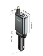 72W Car Charger USB C - PD45W USB C Retractable Cable Fast Charging for iPhone