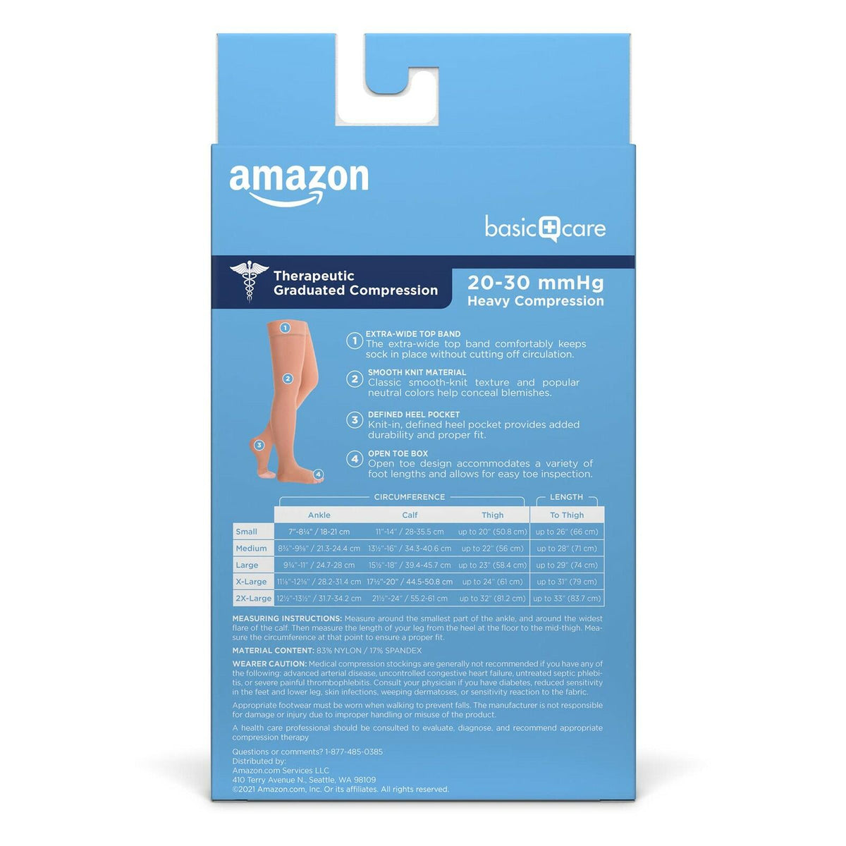 Amazon Basic Care Medical Compression Stockings Size Small 20-30 mmHg Support,