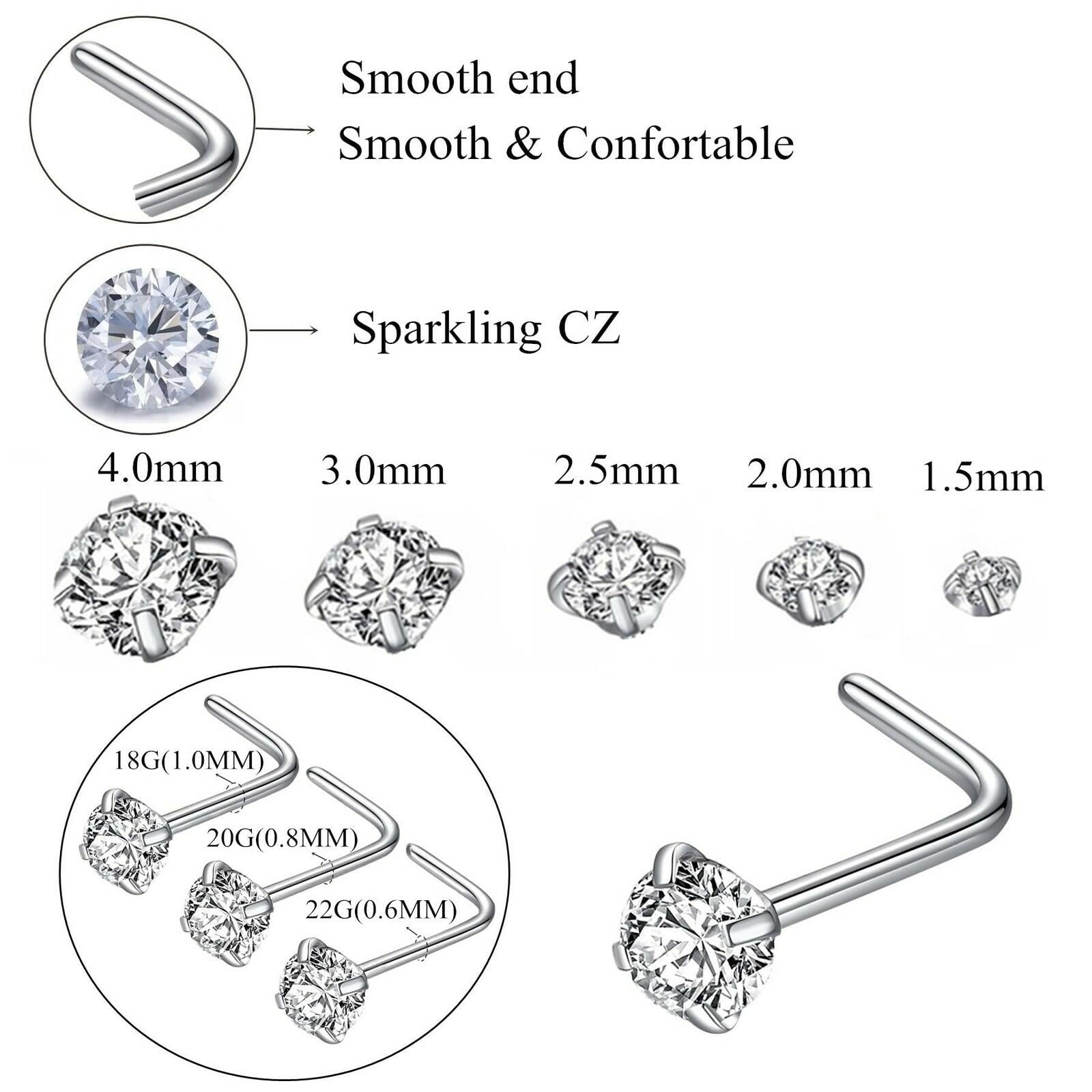 BLESSMYLOVE 316L Surgical Steel 22g/20g/18g Nose Rings Studs L-Shape Nose