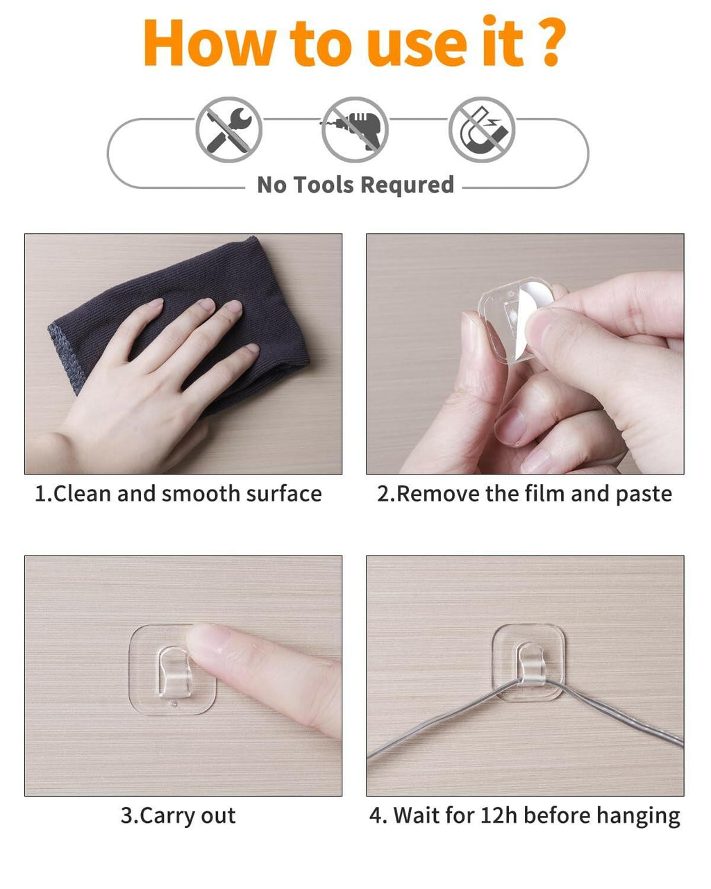 ispneay 50 Mini Light Hooks with Adhesive Strips: Indoor Clear Small String