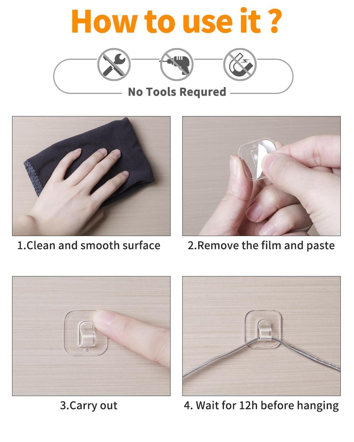 ispneay 50 Mini Light Hooks with Adhesive Strips: Indoor Clear Small String