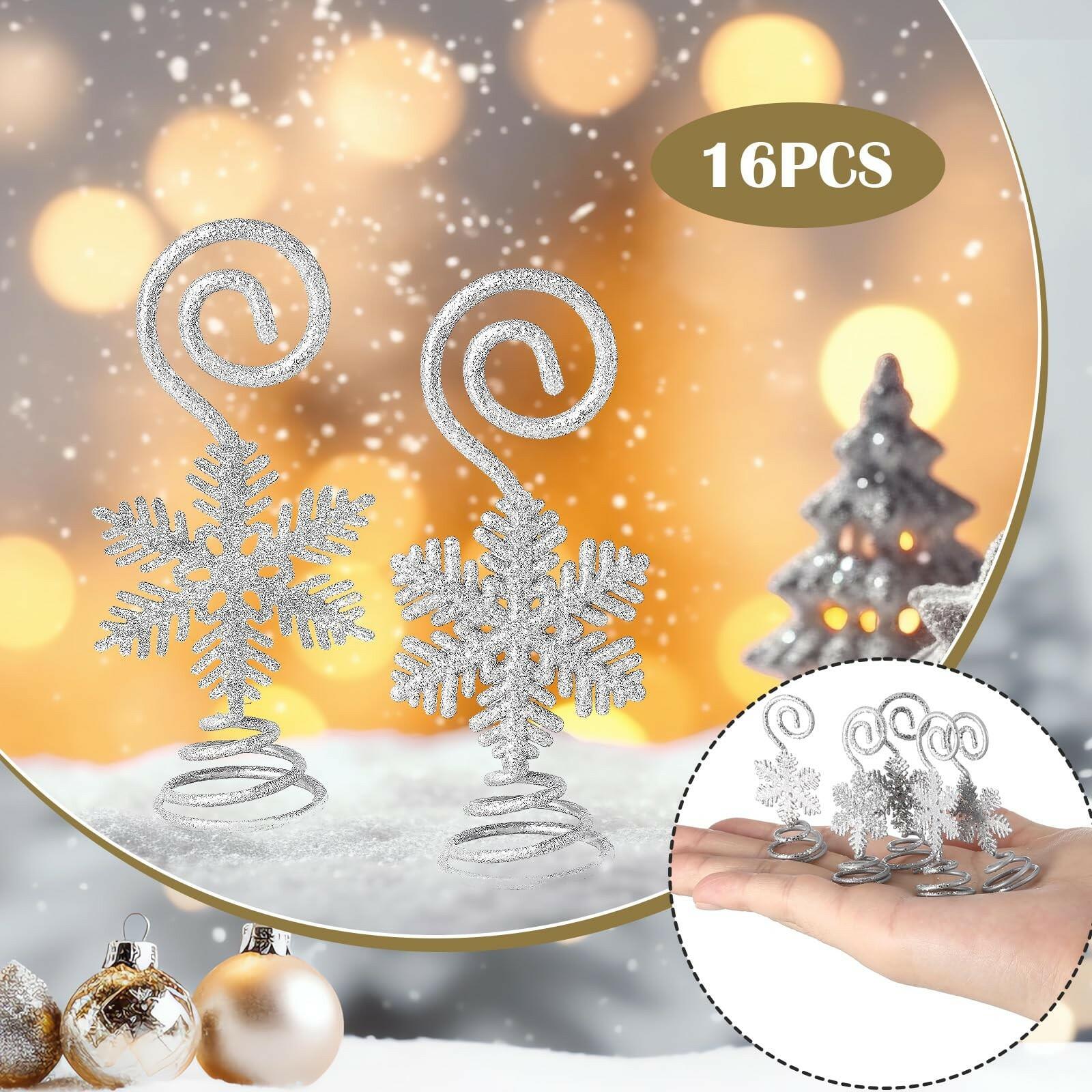 Rtteri 16 Pcs Christmas Picture Display 2 Inch Snowflake Christmas Place Card