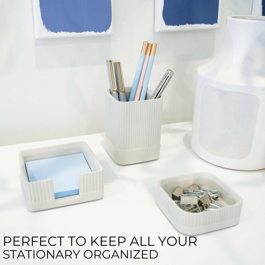 Aesthetic Desk Organizer Set of 3 For Your Office - Sturdy Concrete Desktop