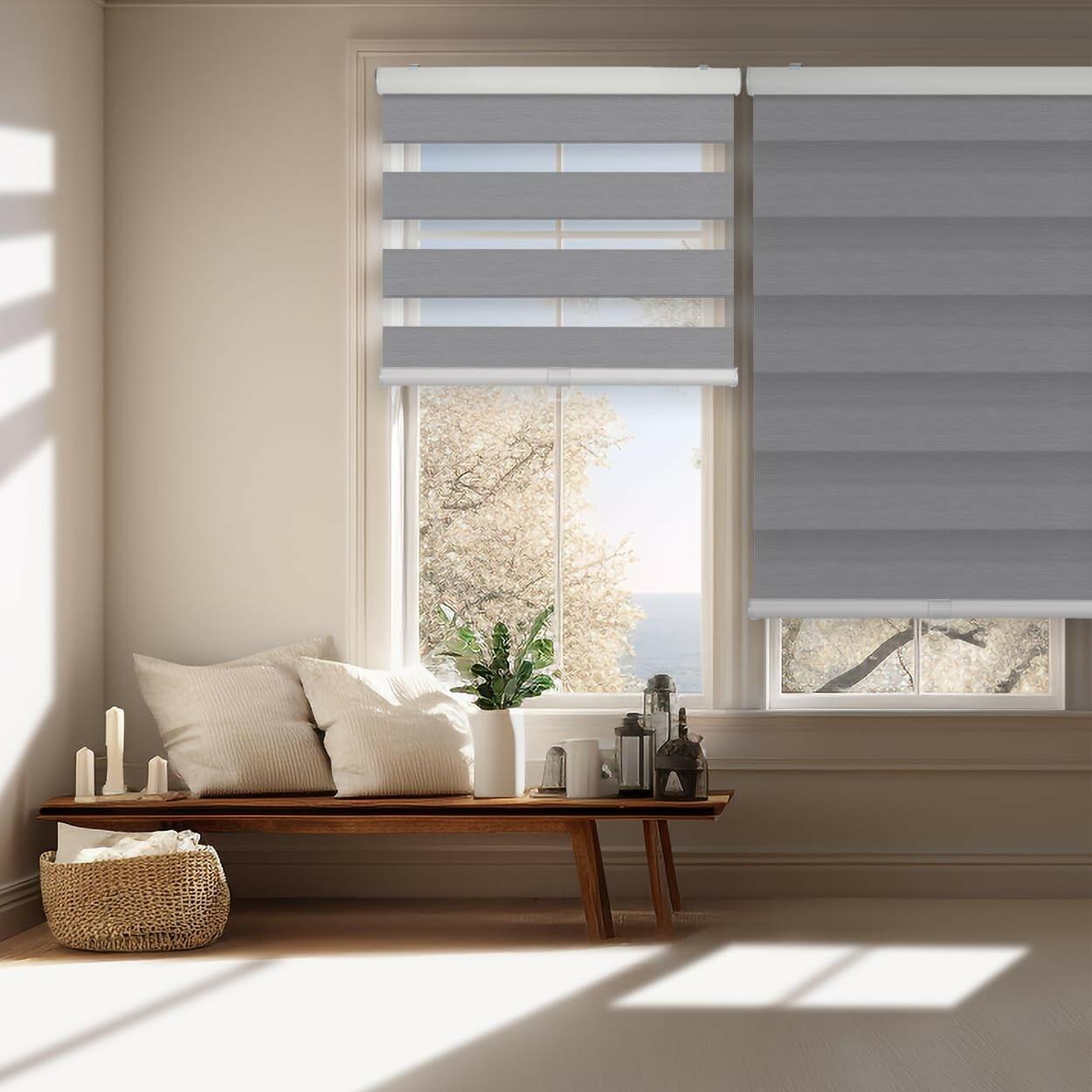 FOIRESOFT 37 in W 64 in H Standard Cordless Blackout Zebra Roller Shades and
