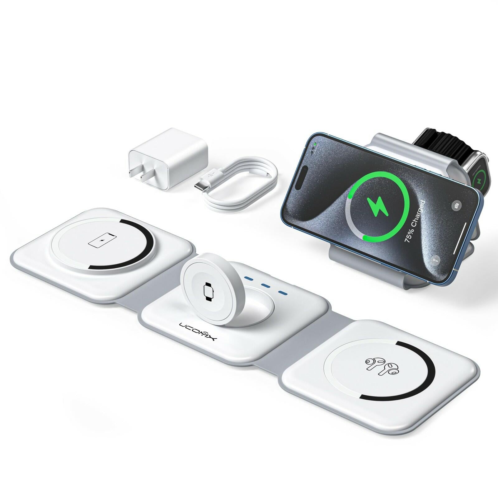 UCOMX 3 in 1 Charging Station for Multple Devices,Foldable 3 in 1 Wireless