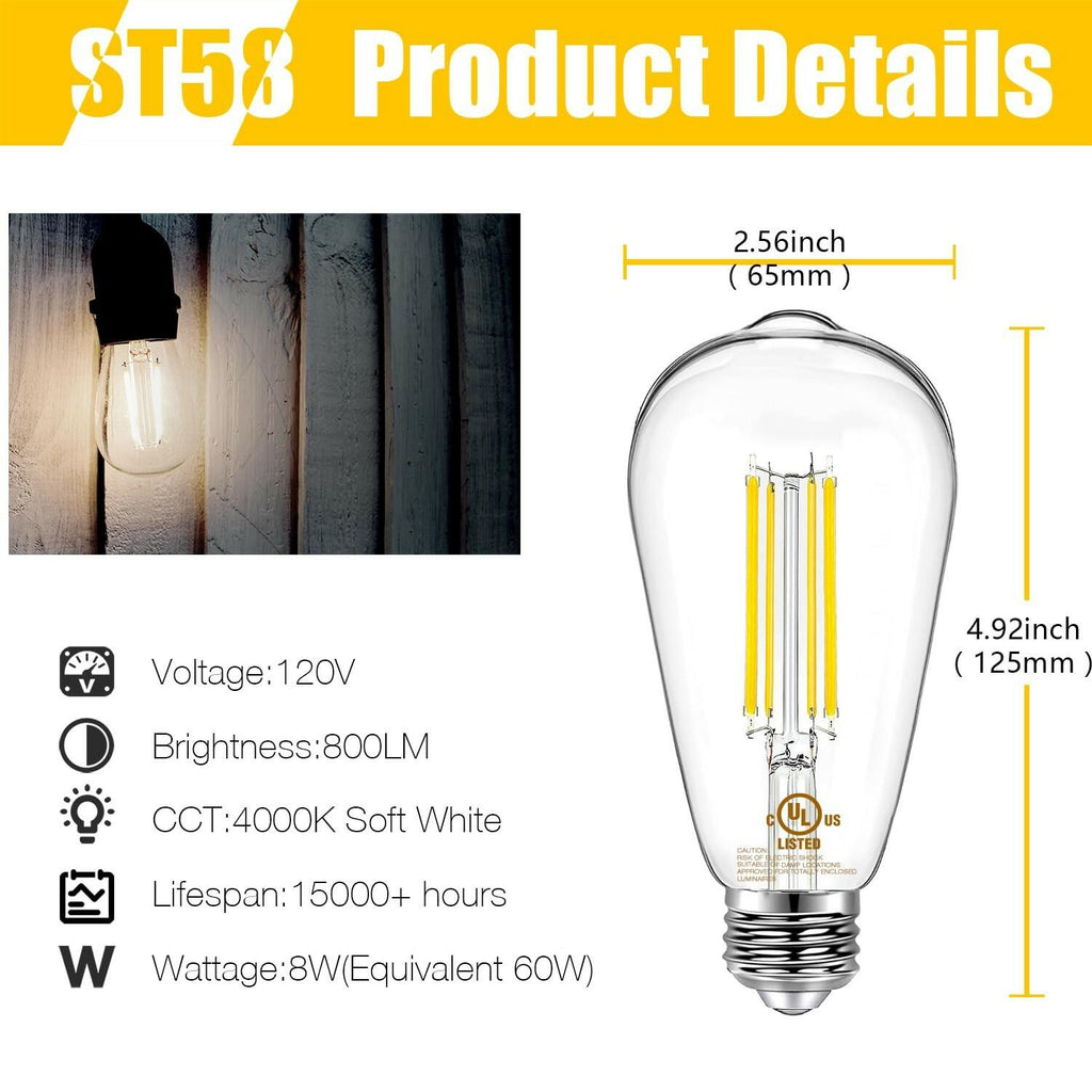 DAYBETTER 4 Pack Vintage LED Edison Bulbs, E26 Led Bulb 60W Equivalent, Dimmable