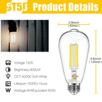 DAYBETTER 4 Pack Vintage LED Edison Bulbs, E26 Led Bulb 60W Equivalent, Dimmable