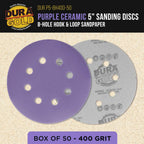 Dura-Gold Premium 400 Grit 5" Purple Film Ceramic Sanding Discs, 8-Hole Pattern,