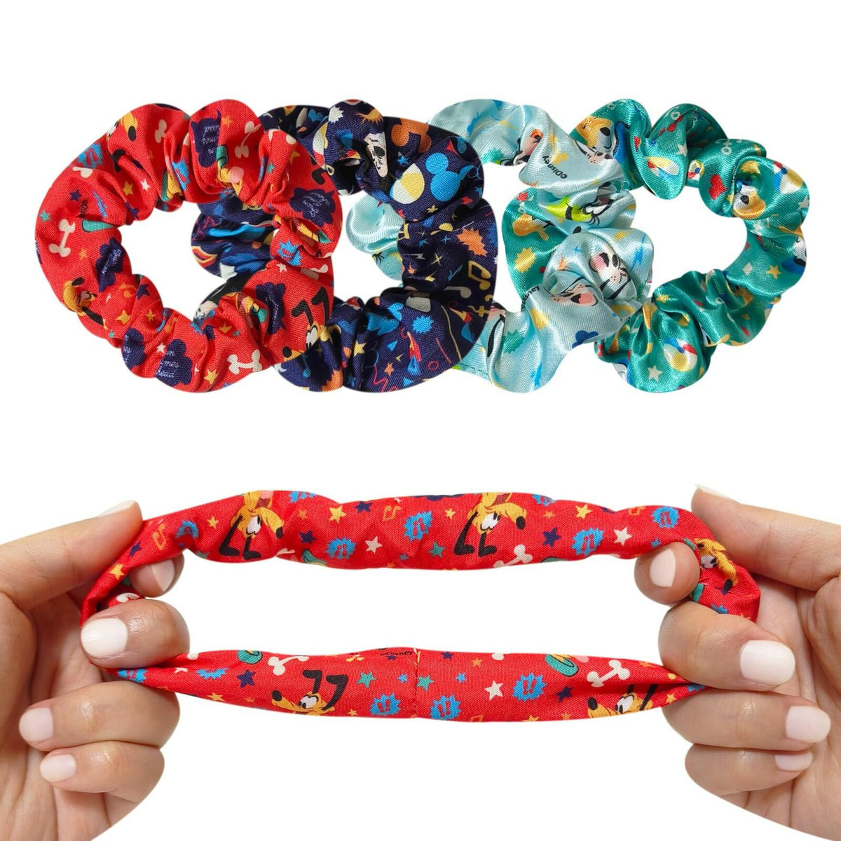 LUV HER Disney Mickey Scrunchies for Girls of All Ages - 4 Large Hair Scrunchies
