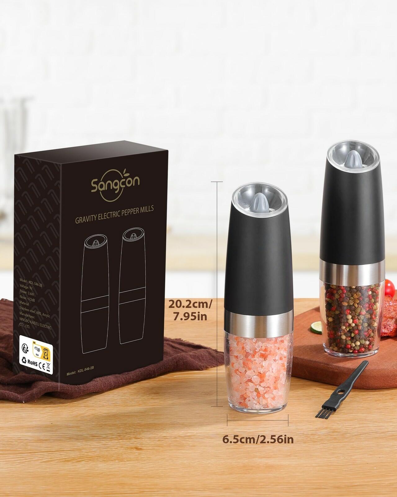 Sangcon Gravity Electric Salt and Pepper Grinder Set Automatic Shakers Mill
