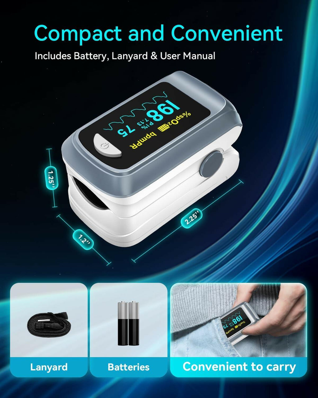 Fingertip Pulse Oximeter Blood Oxygen Saturation Monitor Pulse Ox, Heart Rate