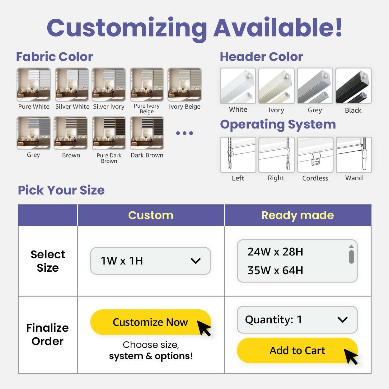 FOIRESOFT 37 in W 64 in H Standard Cordless Blackout Zebra Roller Shades and