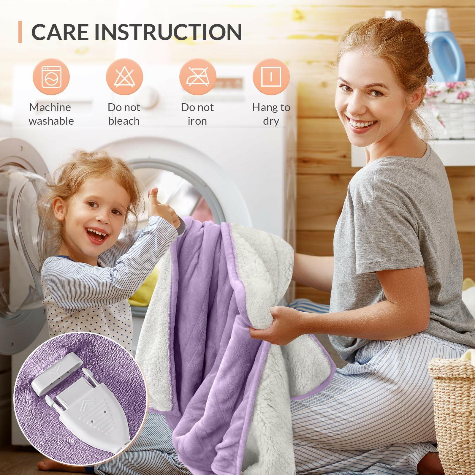 HOMLYNS LuxeHeat Heated Blanket Electric Blanket, Soft Flannel Sherpa Heated
