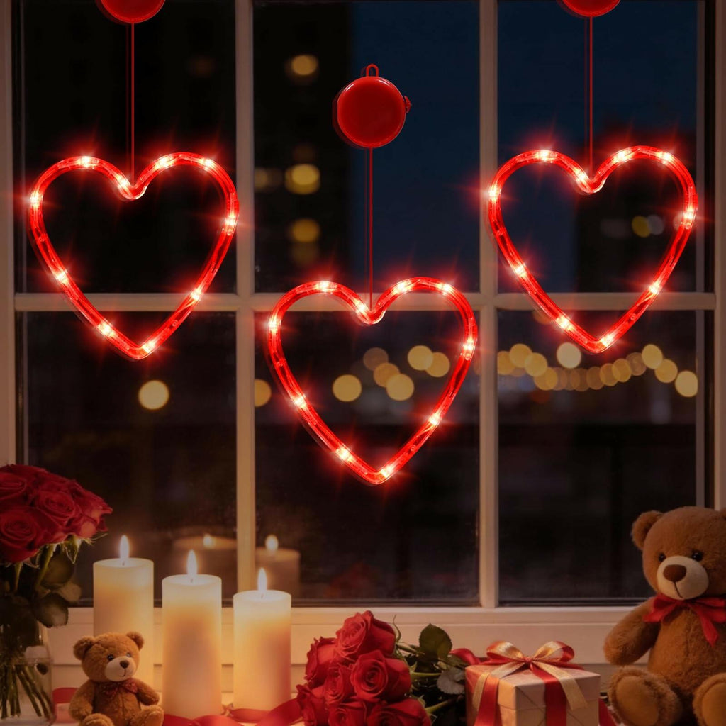LOLStar Valentines Day Window Lights Decor with Timer, 3 Pack Battery Operated