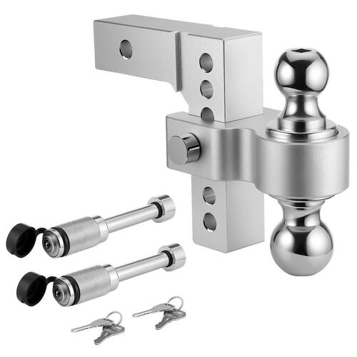 2'' Receiver 6'' Drop Rise Adjustable Trailer Tow Hitch Dual Ball-W/Lock 18500lb