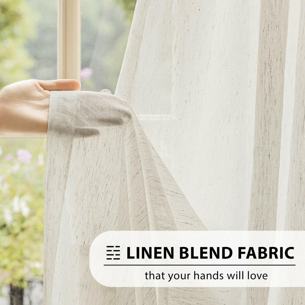 FMFUNCTEX Linen Sheer Curtains for Bedroom, Beige Curtains 84 inches Long for