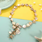 Firstmeet Natural Freshwater Shell Choker with Pearl Starfish Turquoise Pendant