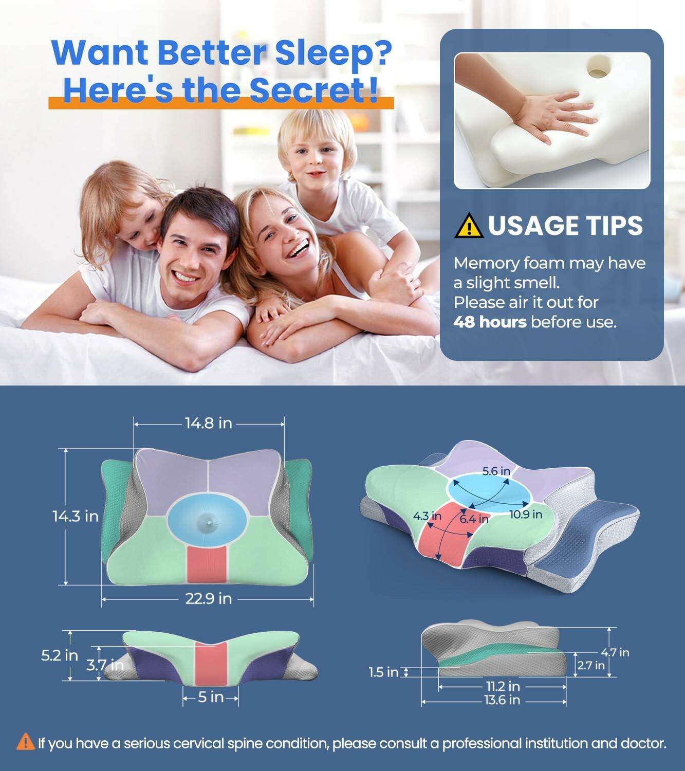 Ultra Pain Relief Cooling Pillow for Neck Support, Adjustable Cervical Pillow