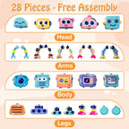 Robots Wooden Snap-Together Building Toys – 28-Piece STEM Montessori Educational