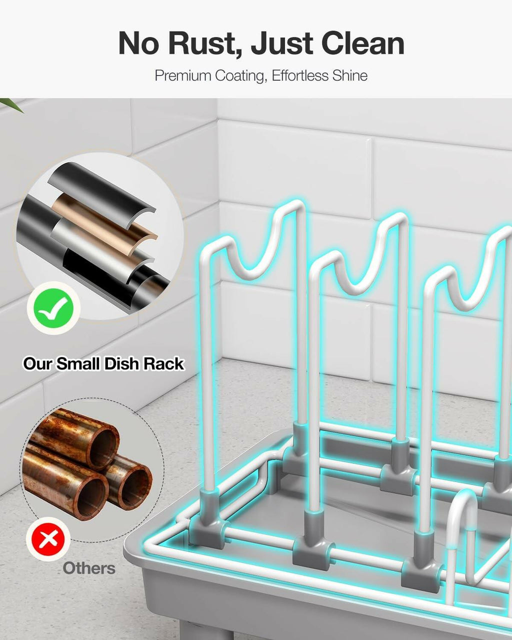 Nfnoyp Dish Rack, Carbon Steel Small Dish Drying Rack Rustproof for Kitchen