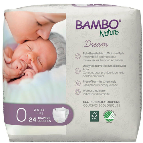 96 Count Bambo Nature Hypoallergenic Dream Baby Diapers,  Size 0, Premium