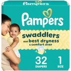 64 Count Pampers Swaddlers Diapers, Size 1 (8-14 lbs), Absorbent, Keeps Baby Dry