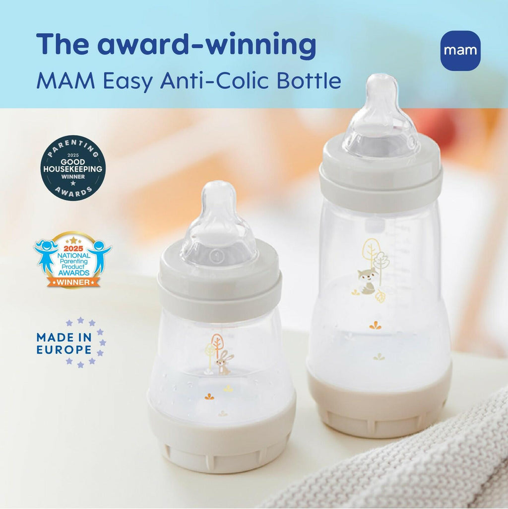 MAM 4.5oz Easy Start Anti-Colic Wide Neck Vented Baby Bottle, Extra Slow Flow