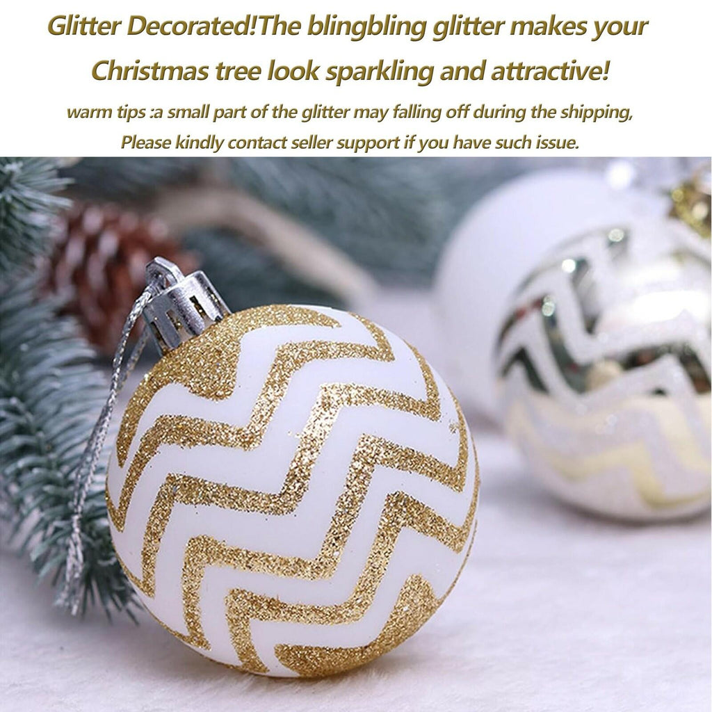 30PCS Christmas Balls Ornaments,60MM Gold&White Painted Shatterproof Festive
