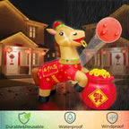 6FT Inflatable Chinese Horse with Red Outfit and Gold Coins, 2026 Year of The