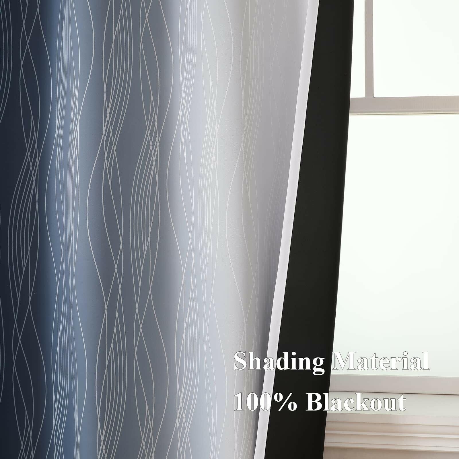 Estelar Textiler Navy Blue and Grayish White Blackout Curtains for Bedroom 72