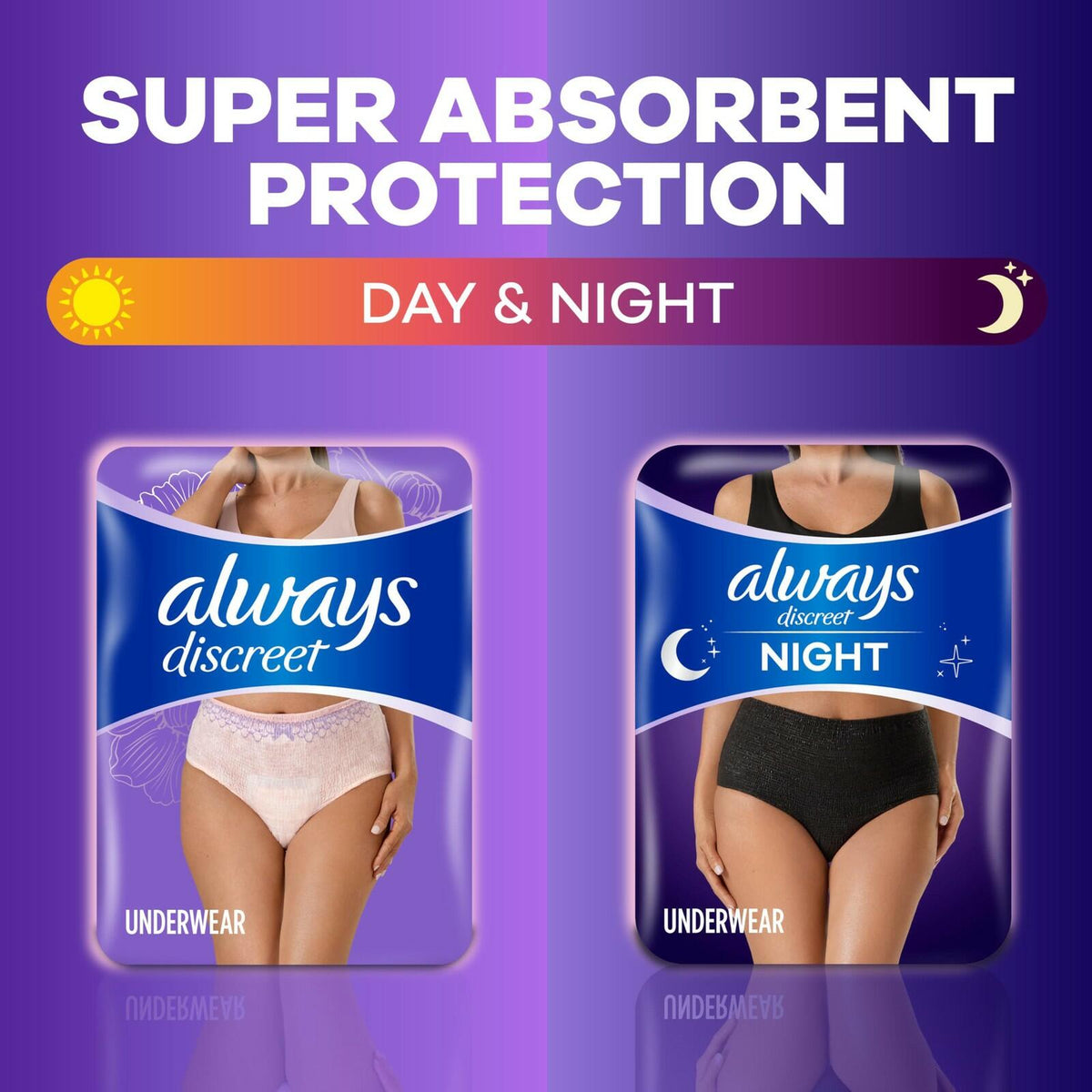 48Ct S/M Always Discreet Night Adult Underwear for Women Overnight Absorbency