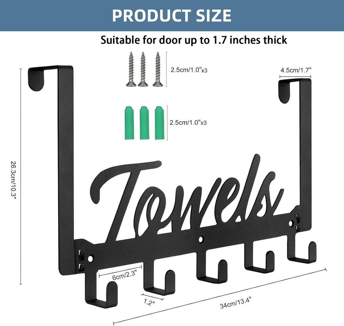 Azmoncy Over The Door Hooks, Towel Rack Towel Hooks for Bathroom, Towel Holder
