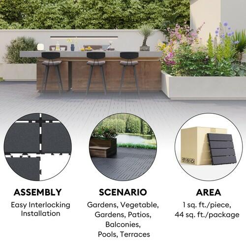 42 Pack Interlocking Deck Tiles, 12"x12"x0.8" Plastic Patio Flooring Outdoor