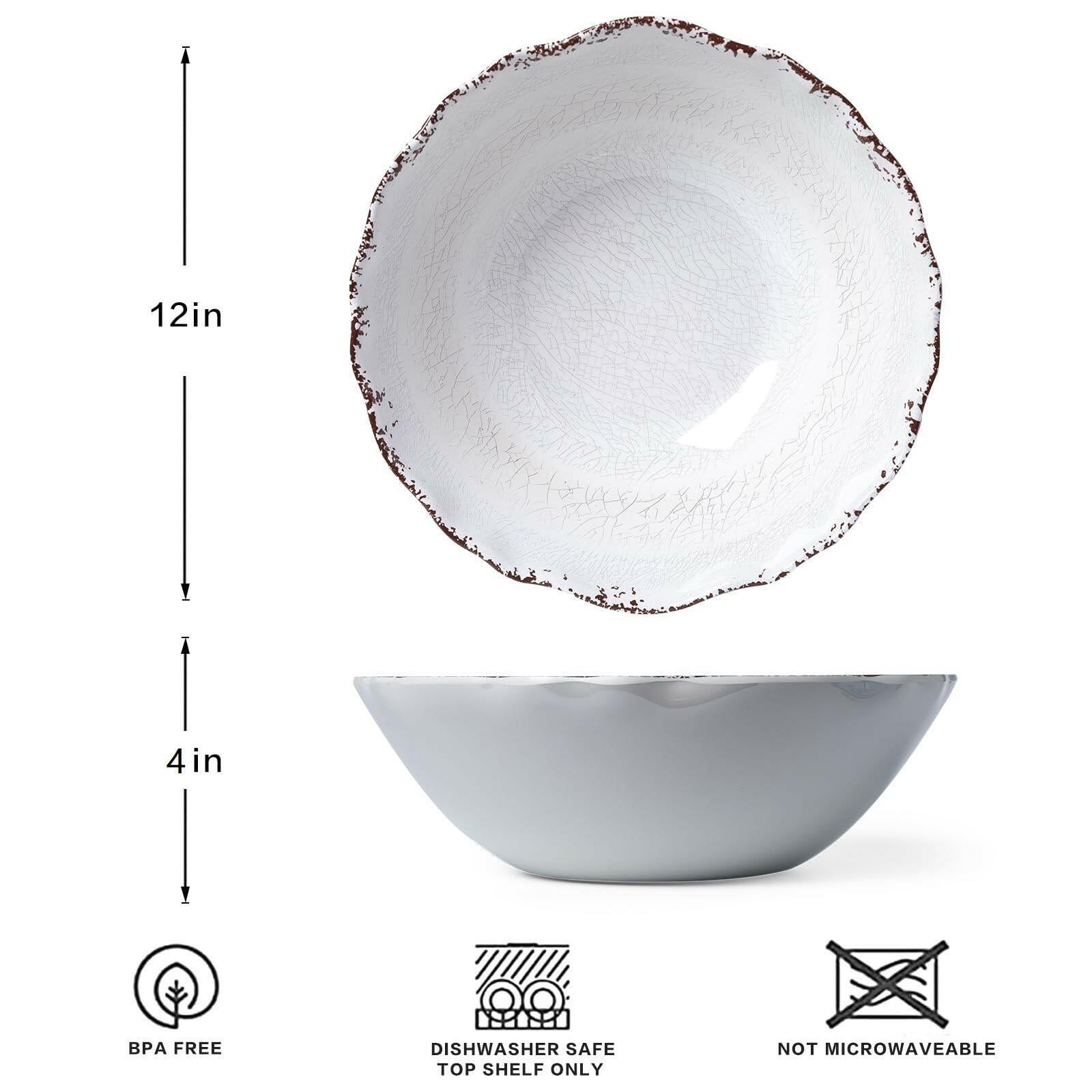 2 pieces Set LEHAHA Rustic White Melamine Large Serving Bowl,12 inches (130 OZ)