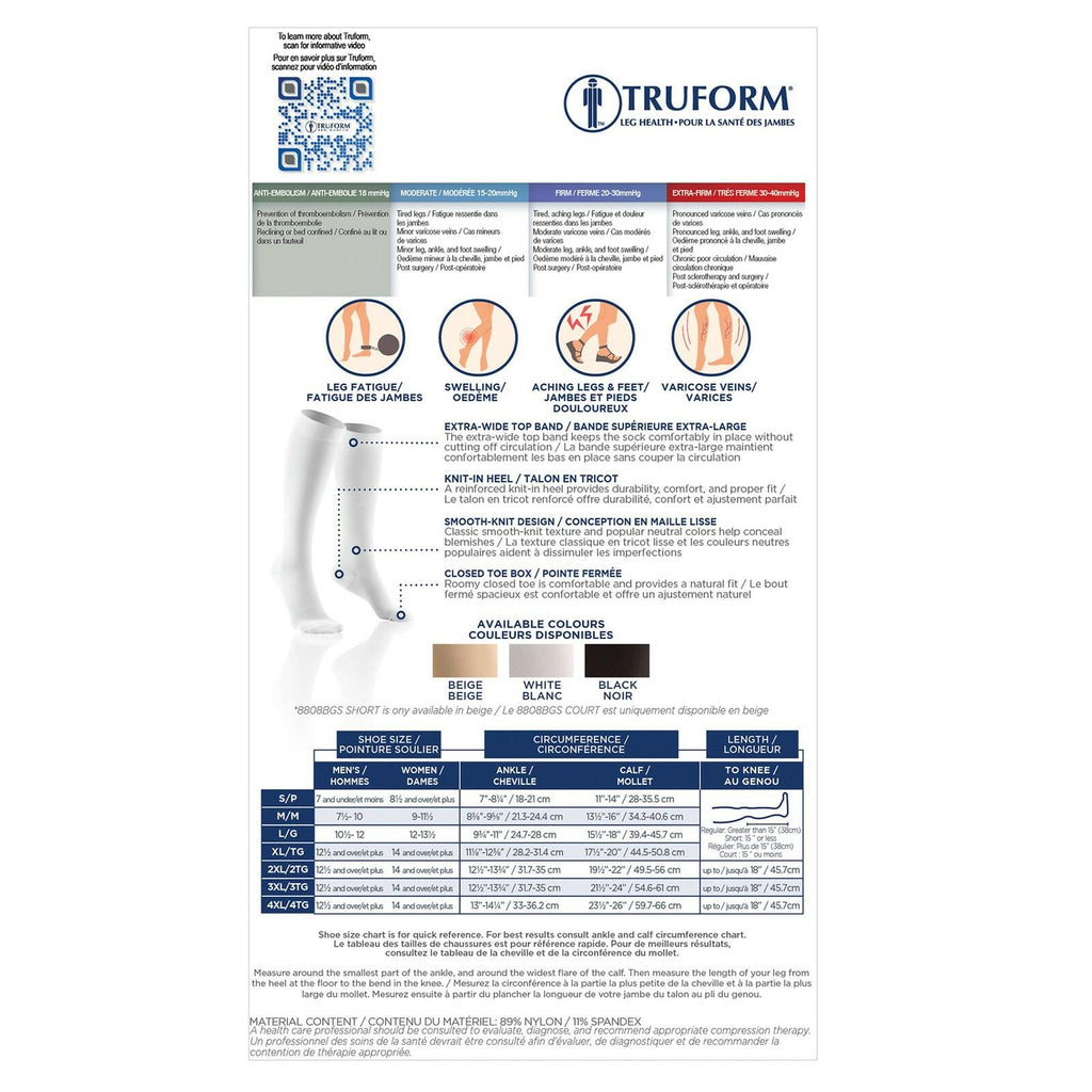 Truform Short Length Surgical Stockings, 18 mmHg Compression for Men and Women,