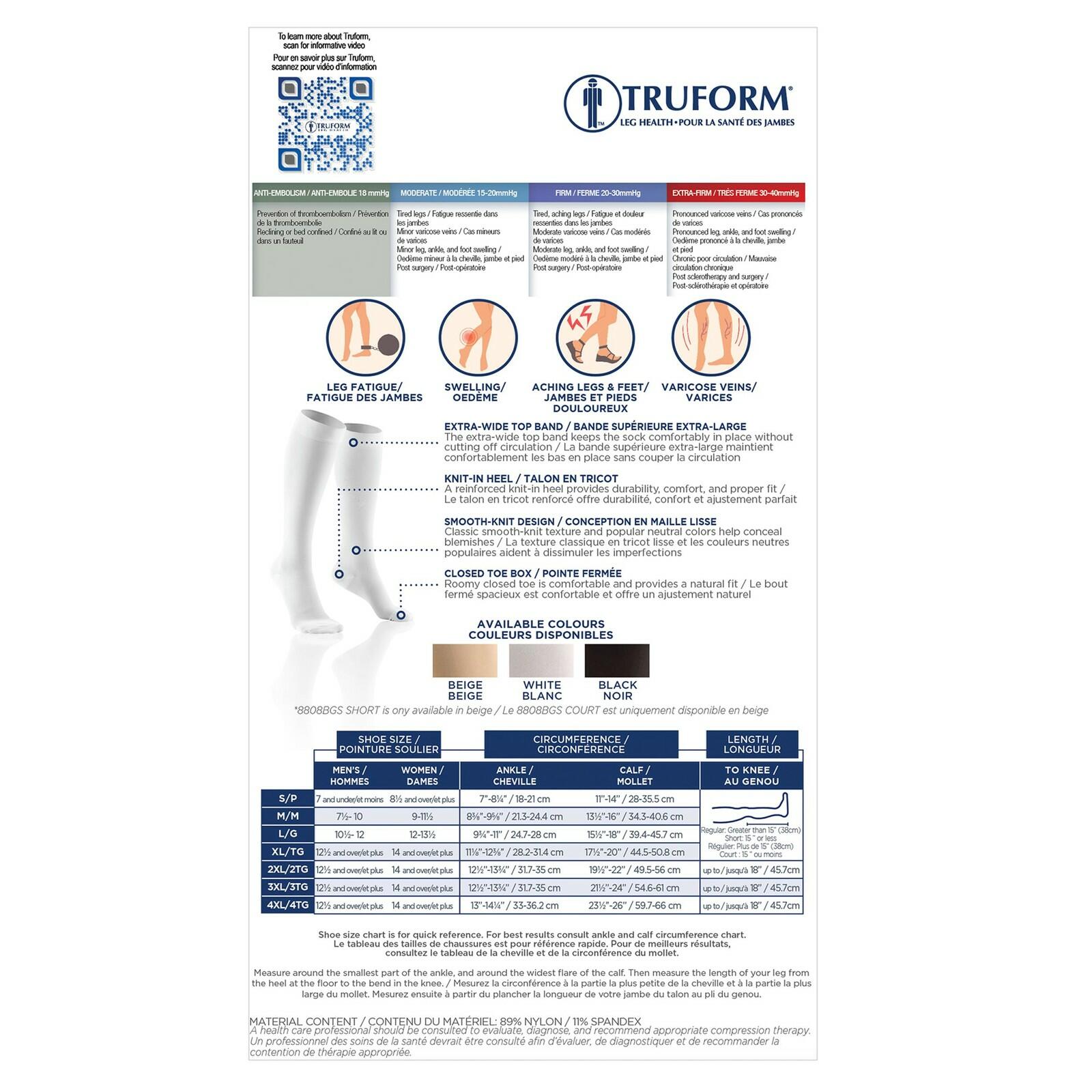 Truform Short Length Surgical Stockings, 18 mmHg Compression for Men and Women,
