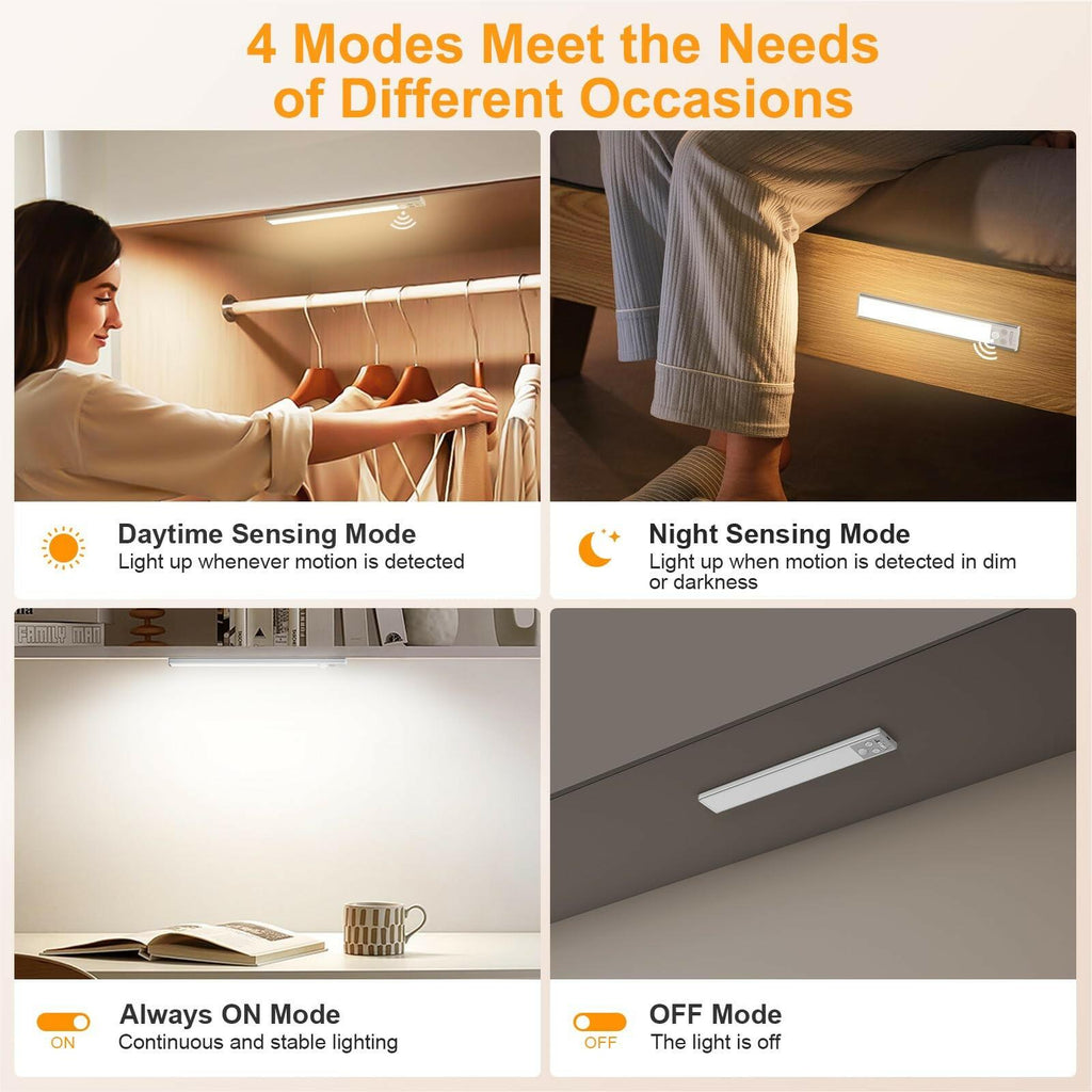 2 PACK Gritin 10.2inch Under Cabinet Lighting Rechargeable 3 Color Temps&5 Level