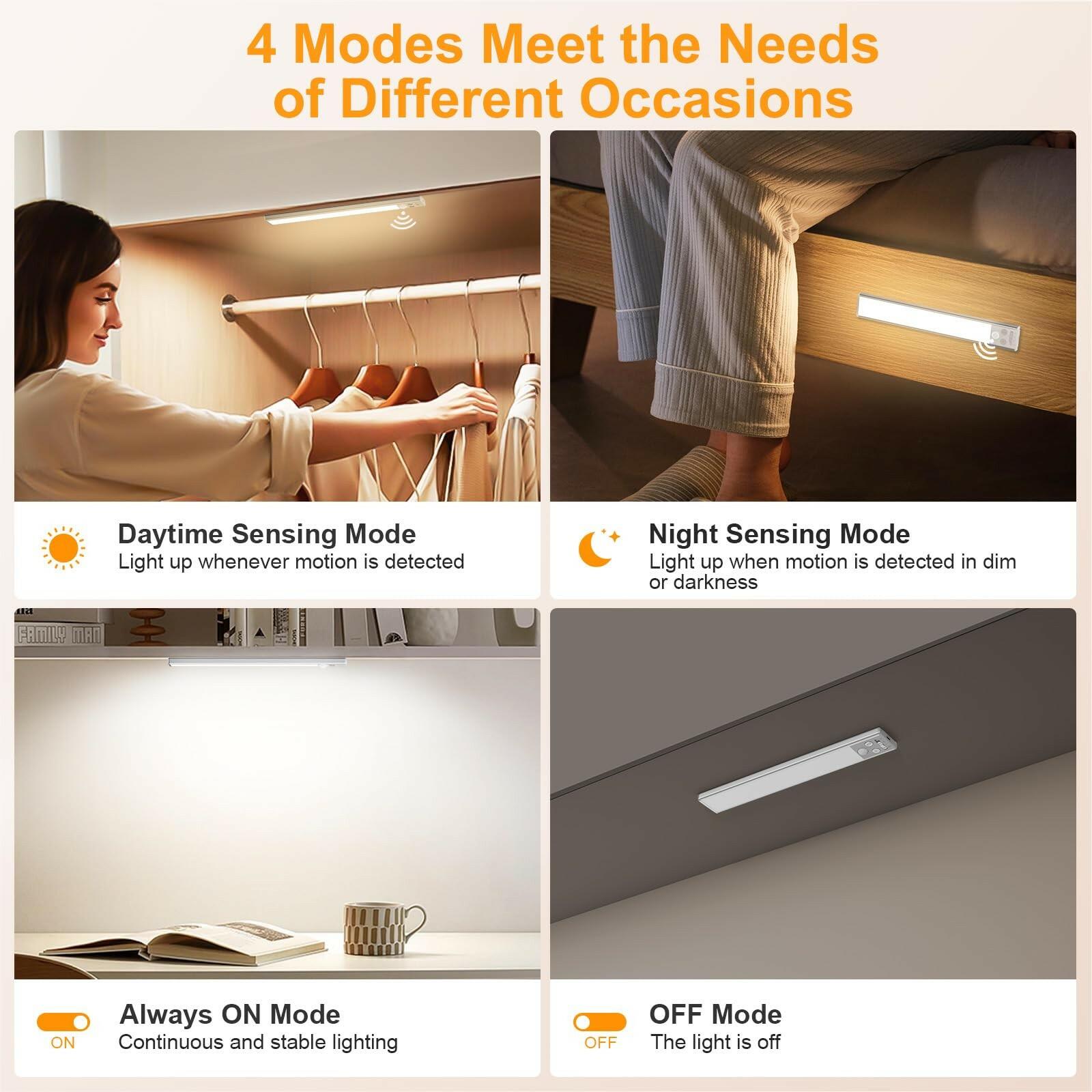 2 PACK Gritin 10.2inch Under Cabinet Lighting Rechargeable 3 Color Temps&5 Level