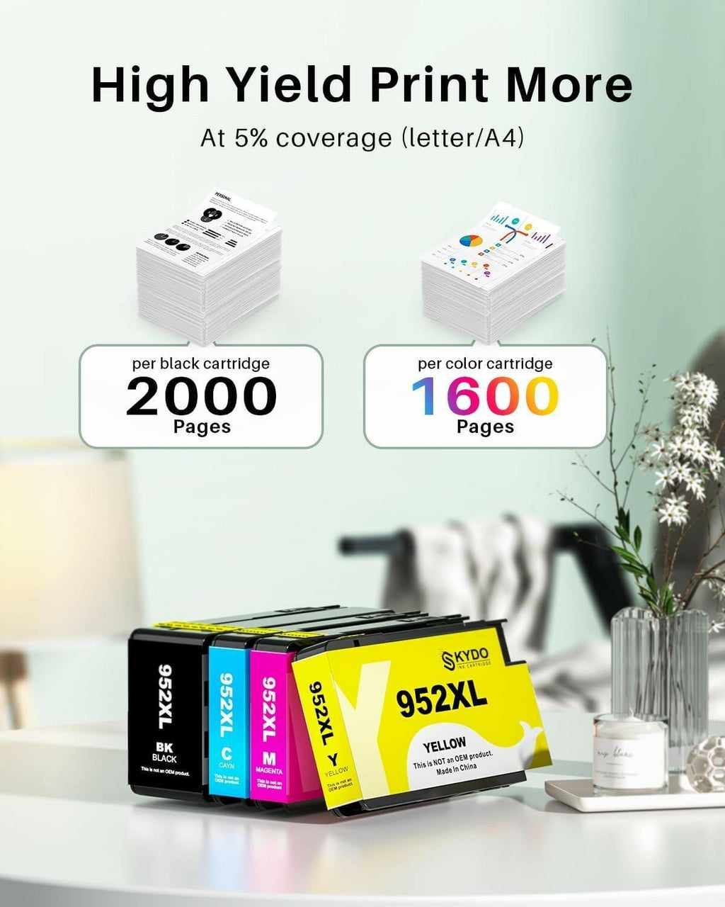 952XL Ink Cartridges Combo Pack Compatible for HP 952XL 952 XL Black Color Combo