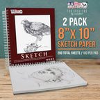 U.S. Art Supply 8"x10" Sketch Book Pad, 2 Pack (100 Sheets Each), 60lb (100gsm)