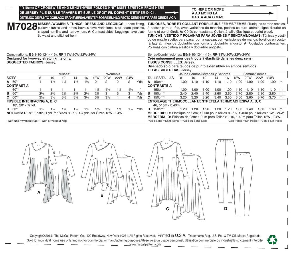McCall's Patterns M7028 Misses'/Women's Tunics, B5 (8-10-12-14-16)