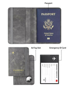 Stouchi AirTag Passport Wallet, Grey, Unisex, Faux Leather, RFID Blocking,