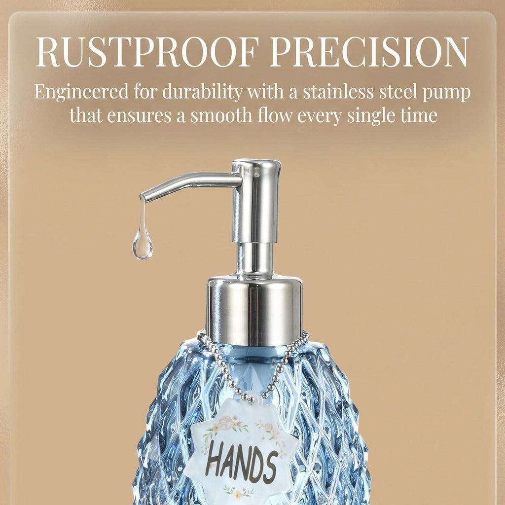 MALACHI Soap Dispenser Set, Crystal-Textured Diamond Glass with Rustproof
