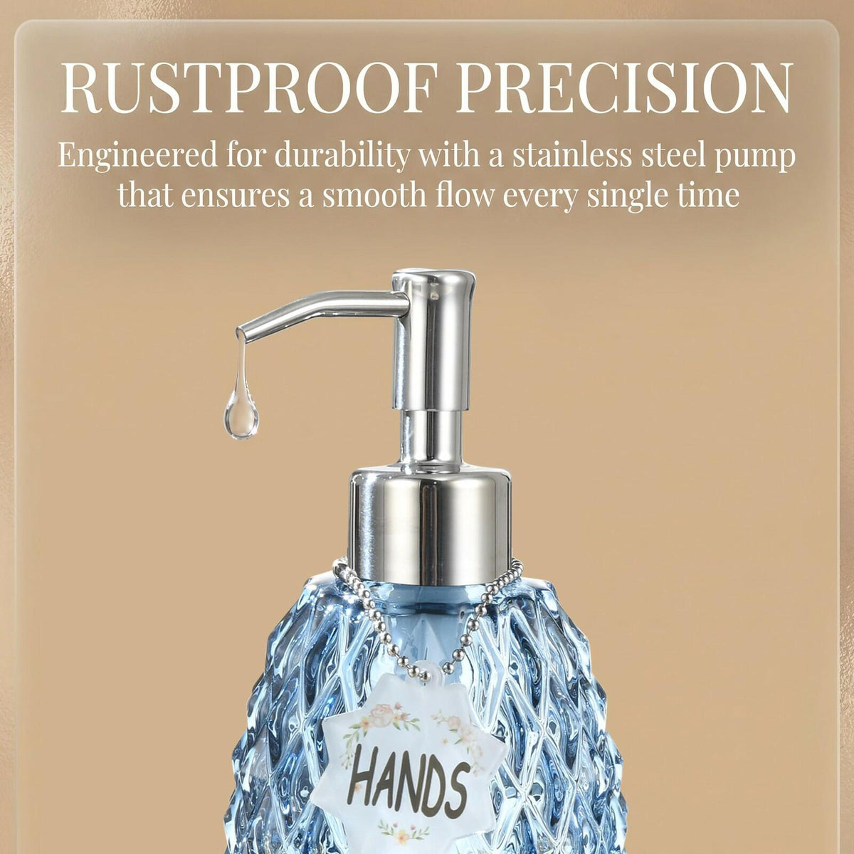 MALACHI Soap Dispenser Set, Crystal-Textured Diamond Glass with Rustproof