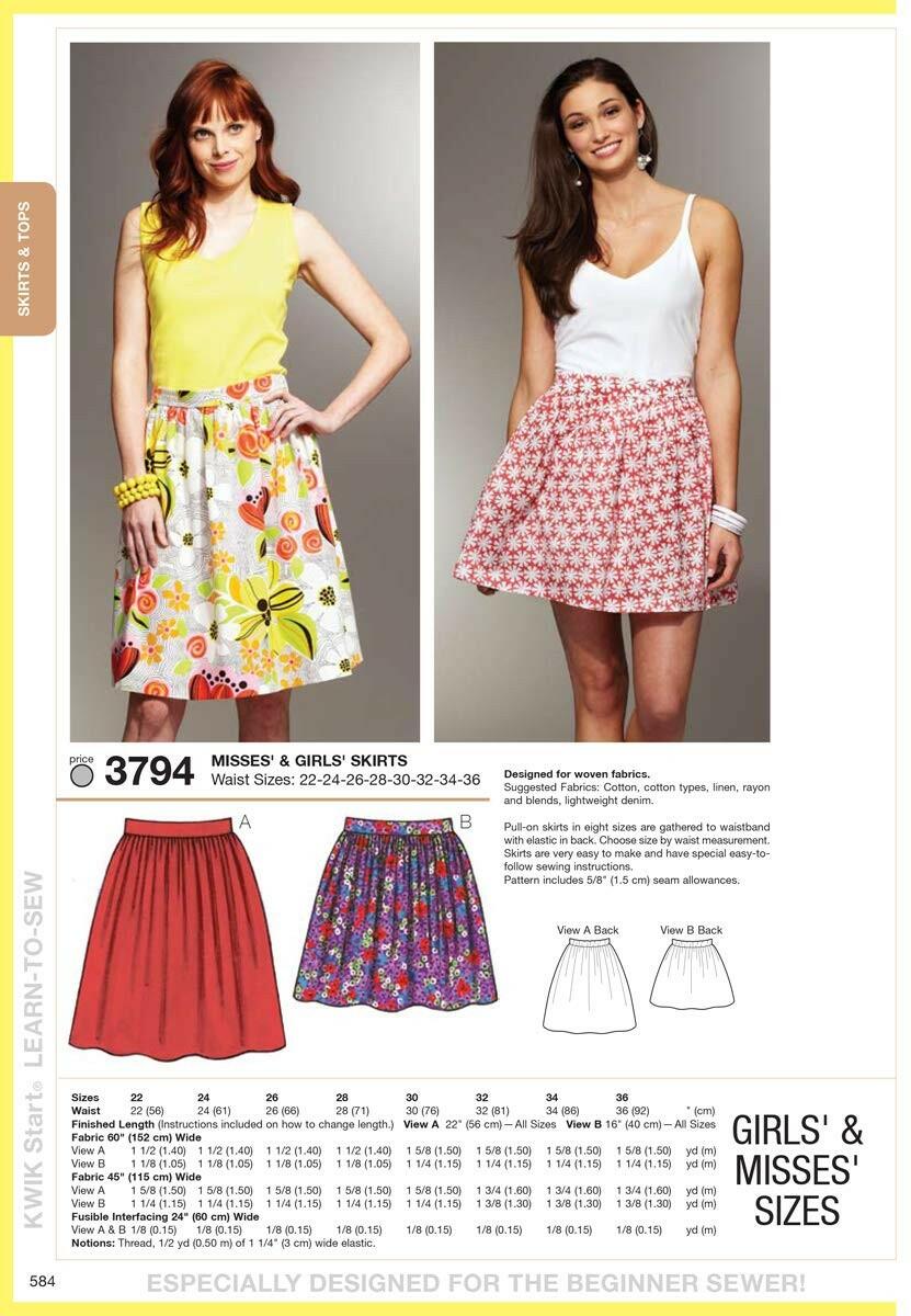KWIK-SEW PATTERNS K3794OSZ Misses and Girlsskirts Sewing Pattern, Size Waist: