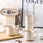Set of 4 Nihow Ceramic Coffee Mug, 16OZ Stackable Coffee Mug Set with Stainless