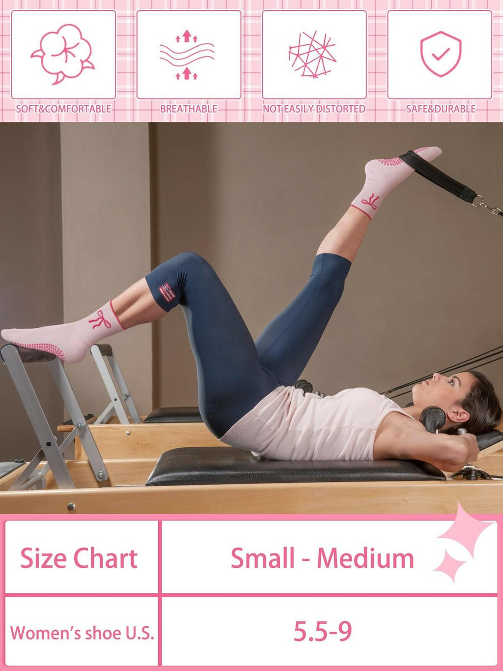 Bunnycool 3 Pairs Cute Pilates Sock with Grips for Women Cotton Non Slip Yoga