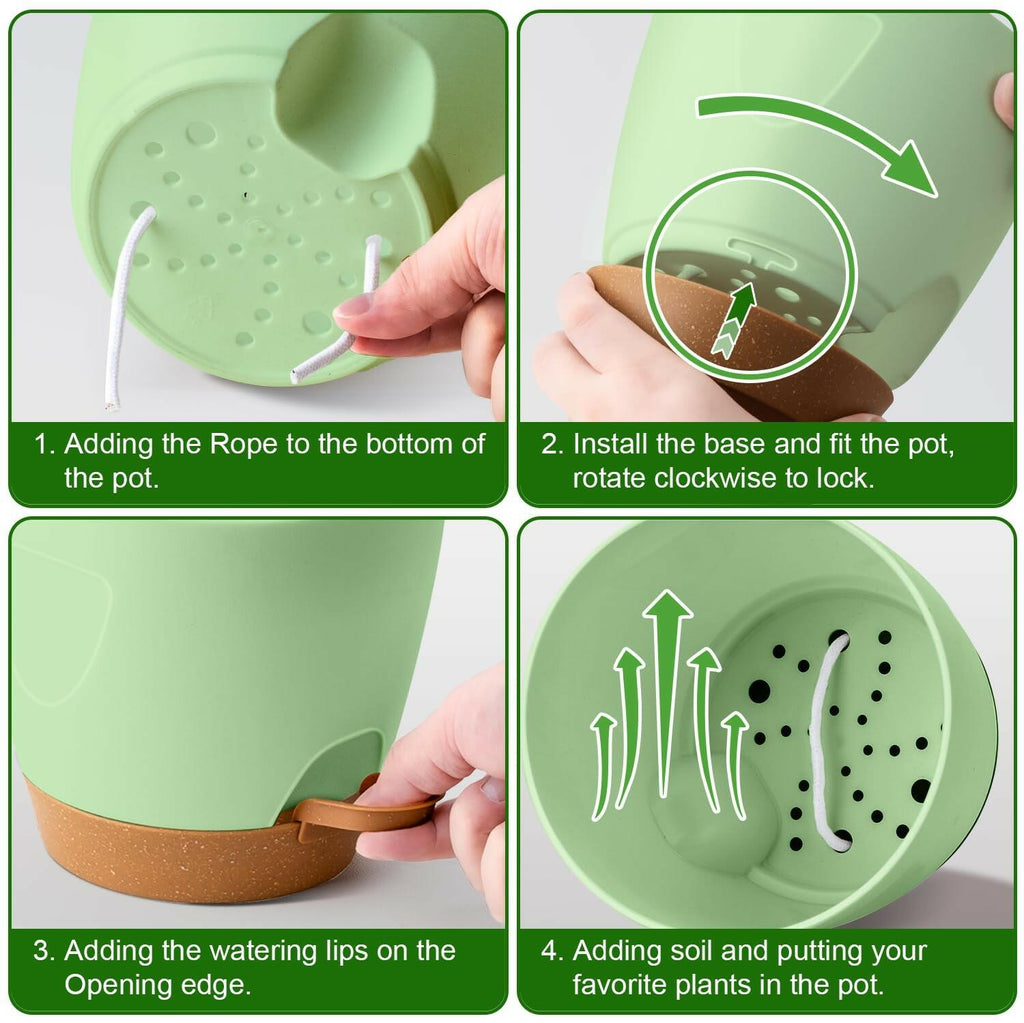 5-Pack Plant Pots with Drainage 7/6.5/6/5.5/5 Inch Self Watering Pots for Indoor
